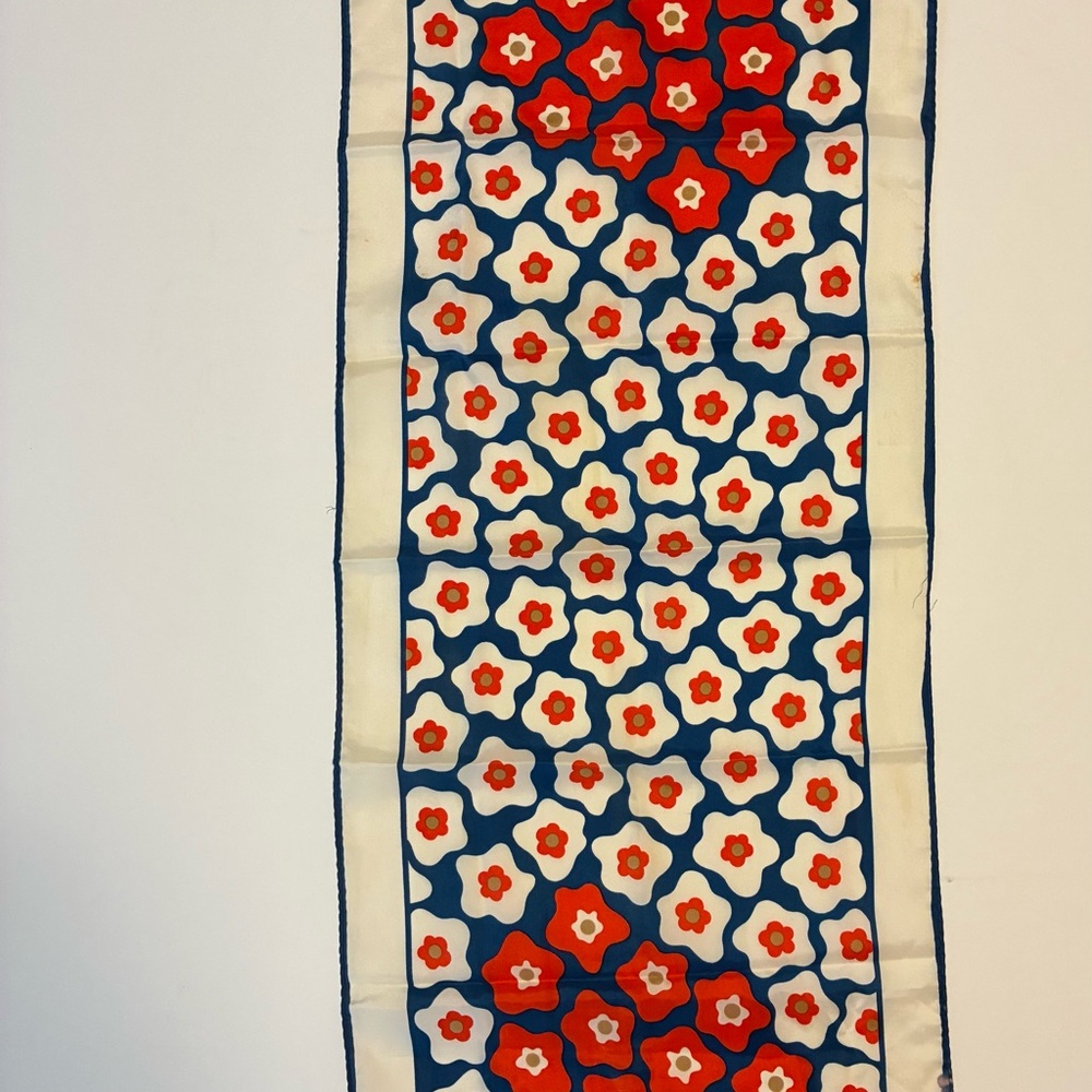 Floral Patterned Scarf in Red, Blue, and Cream